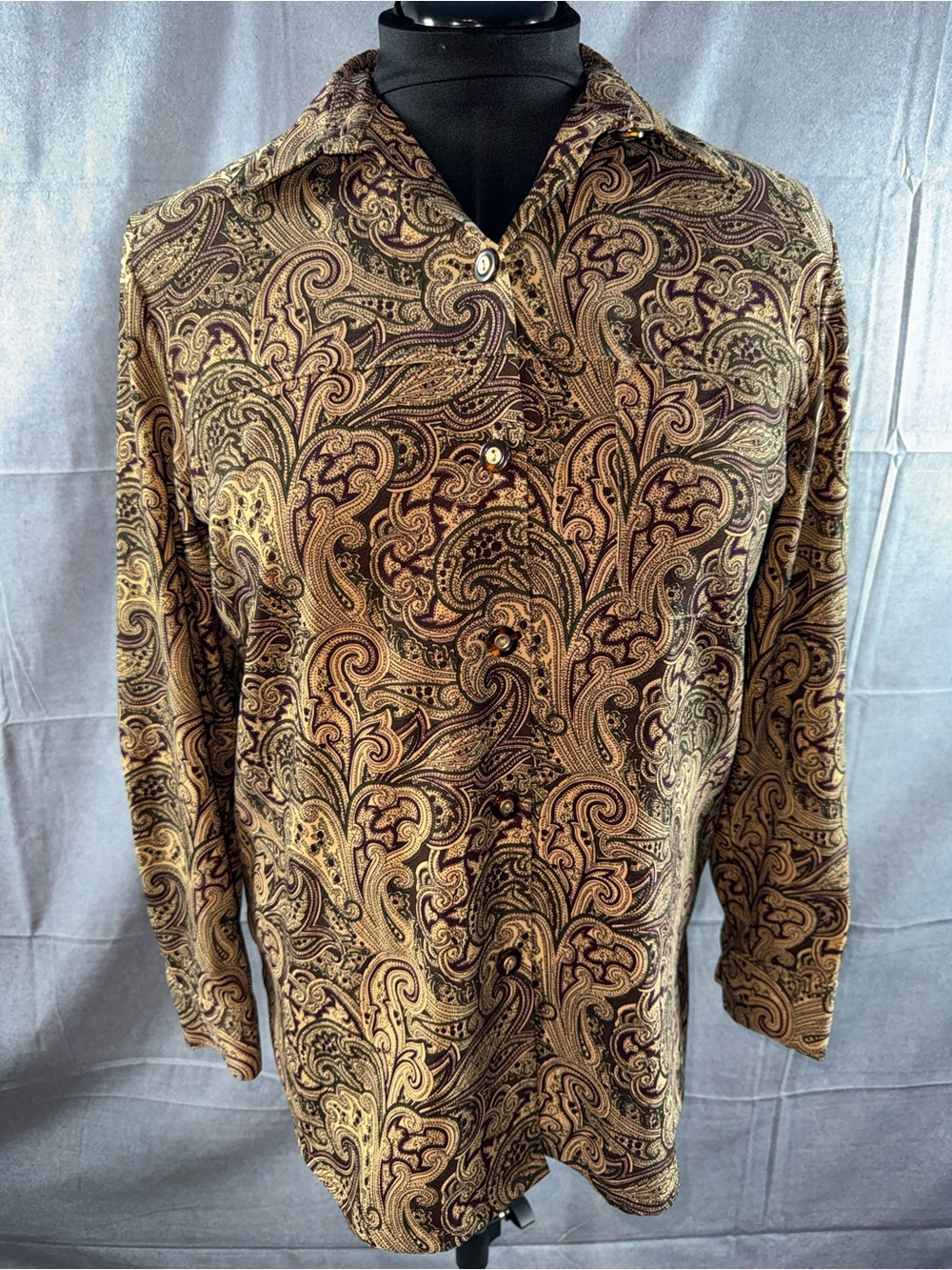2813-Sag Harbor Women's Paisley Button-Down Shirt in Brown and Gold